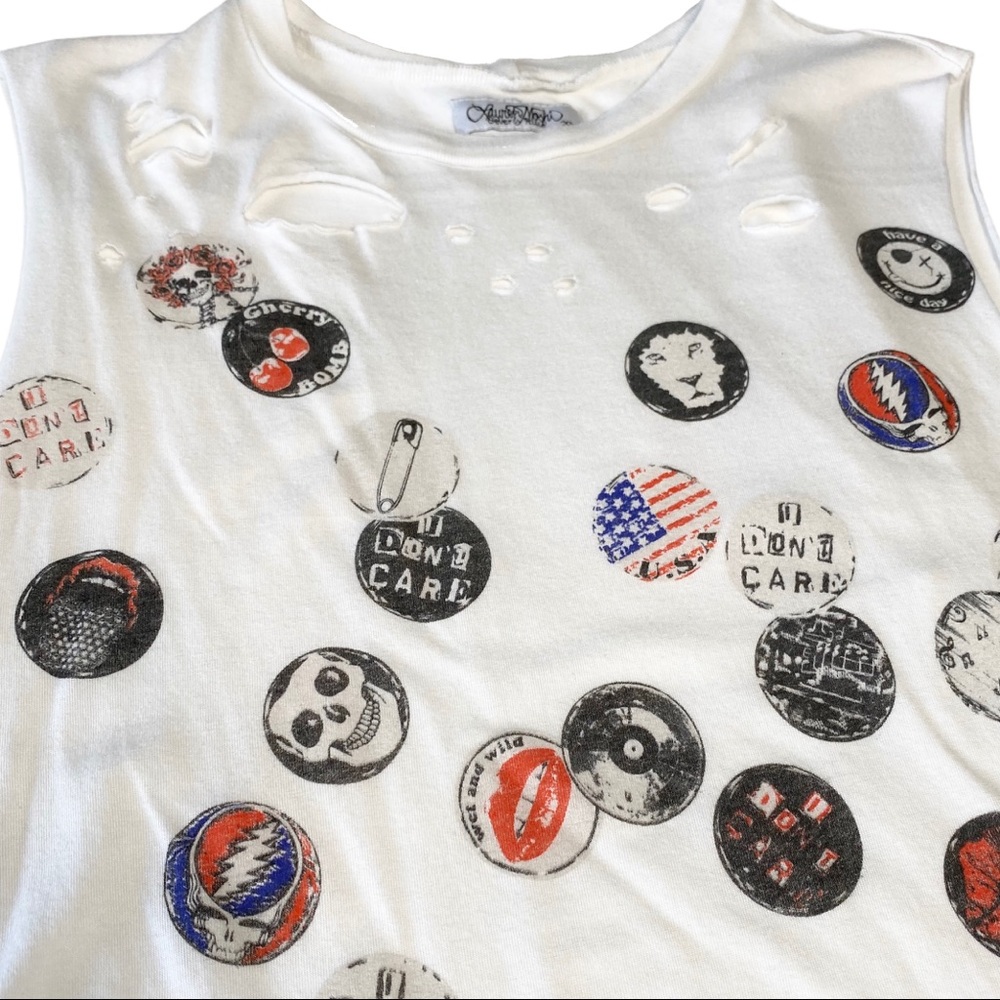 Lauren Moshi ☻︎ Roxanne Pins Vintage Destroyed Muscle Tee T Shirt ☻︎ with Holes - Picture 6 of 17
